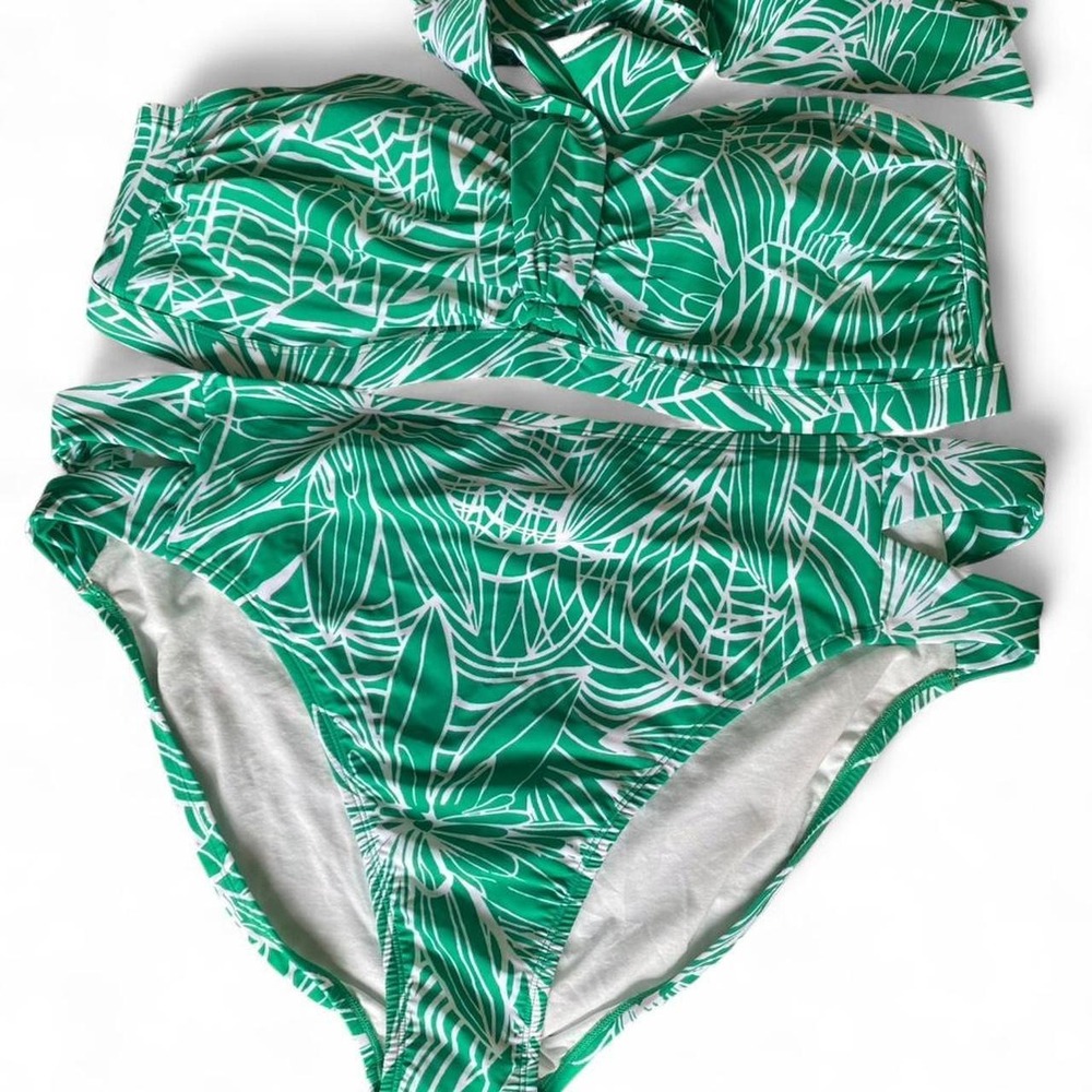 Tabitha Brown x Target green leaf print halter bikini set with cutouts Size 3X